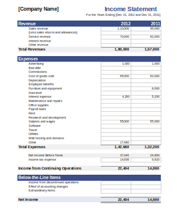 basic income statement form