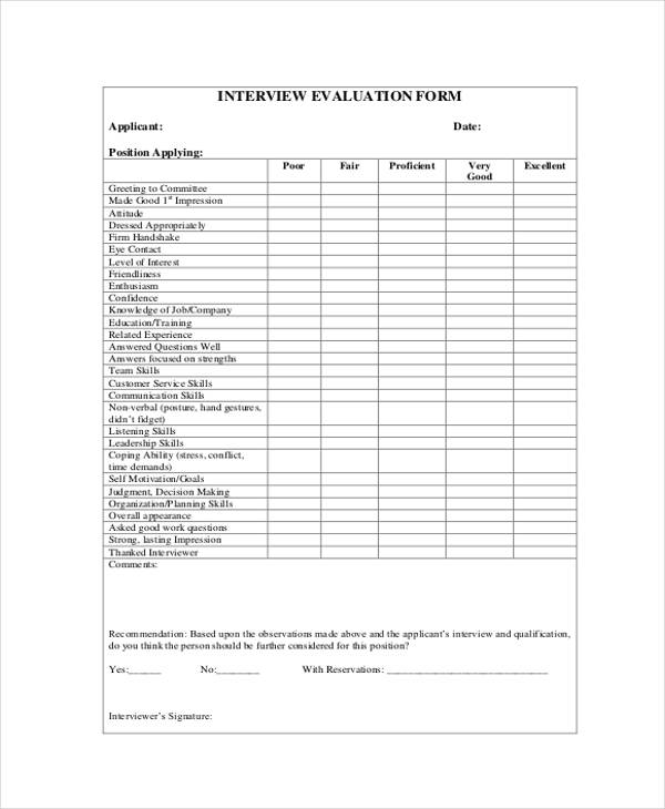 FREE 25+ Interview Assessment Forms in PDF