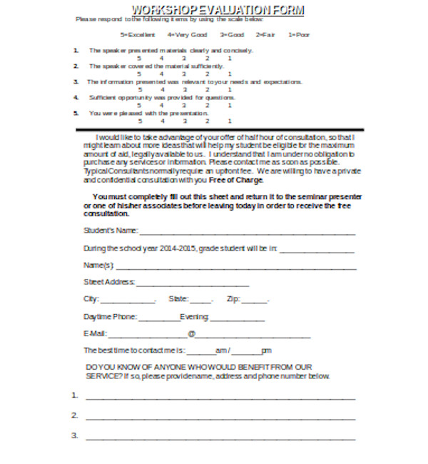 basic workshop evaluation form