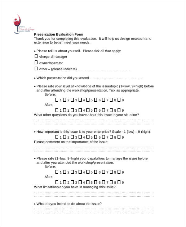 basic workshop presenter evaluation form