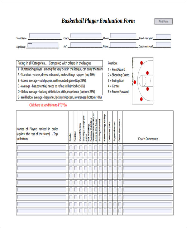 player evaluation form basketball
 FREE 7+ Sample Basketball Evaluation Forms in WORD | PDF