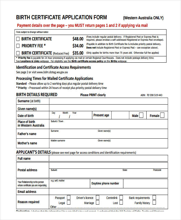 self declaration form for birth certificate
