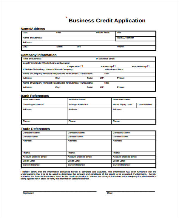 FREE 14+ Business Credit Application Form Samples, PDF, MS Word, Google ...