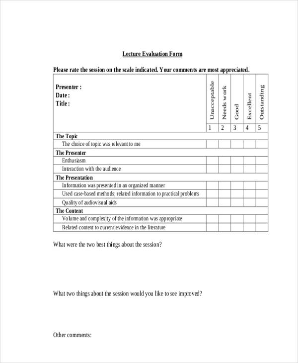 blank lecture evaluation sample