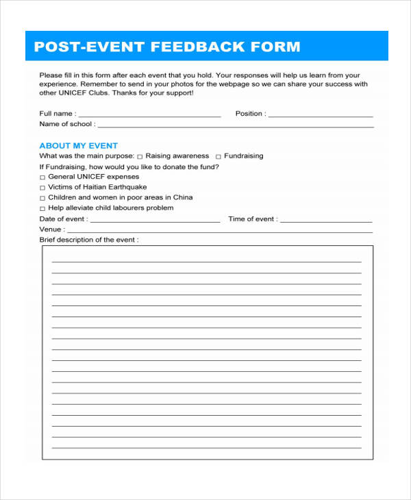 blank post event feedback form