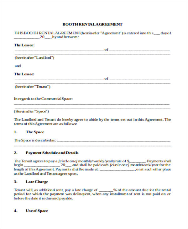 booth rental agreement form