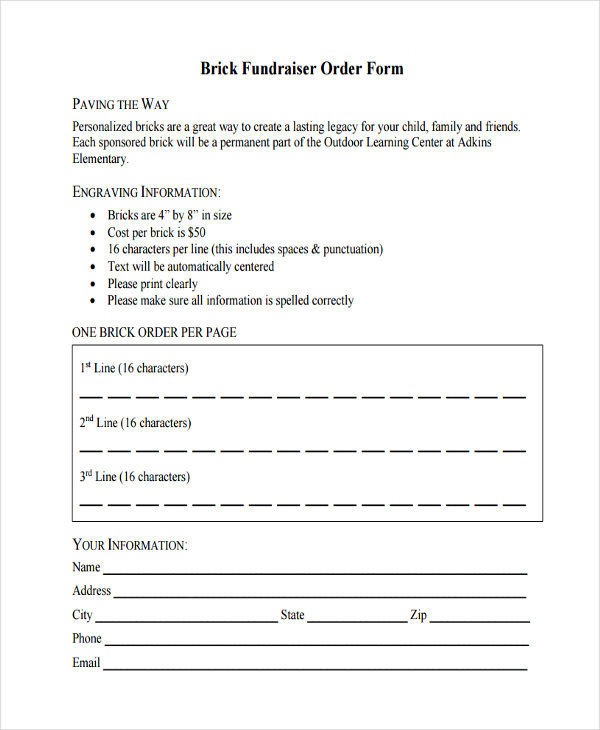 brick fundraiser order form