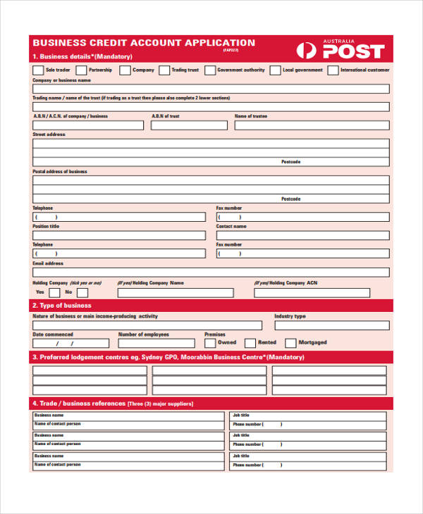 business credit account application form