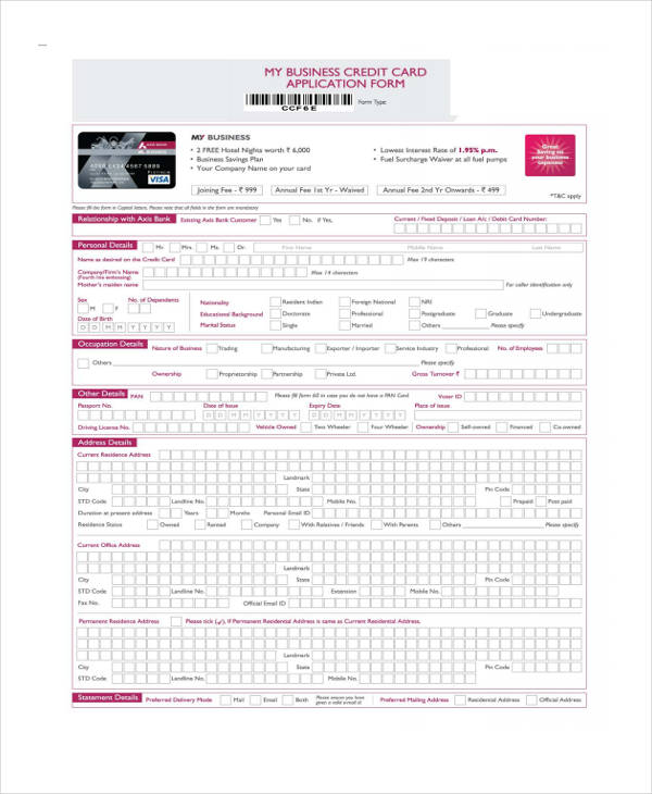 business credit card application form pdf