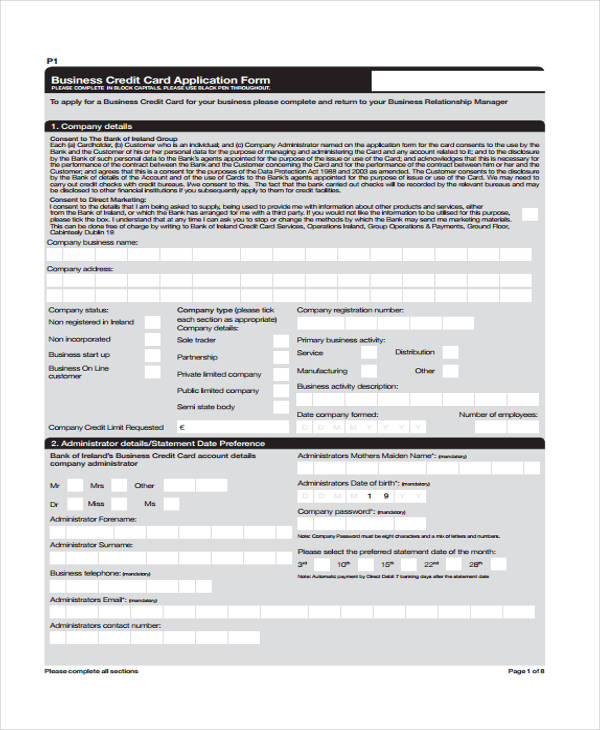 business credit card application form