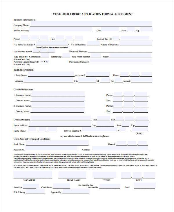 business customer credit application form