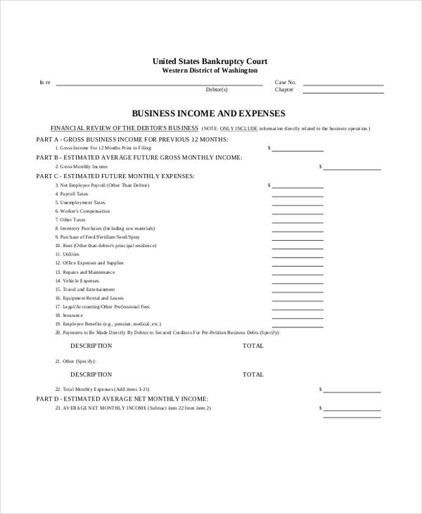 business income and expense form