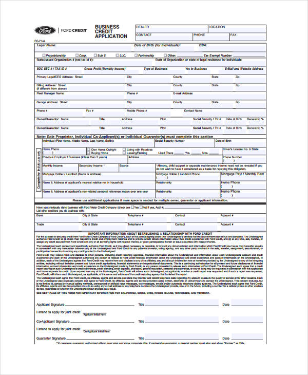 business lease credit application form