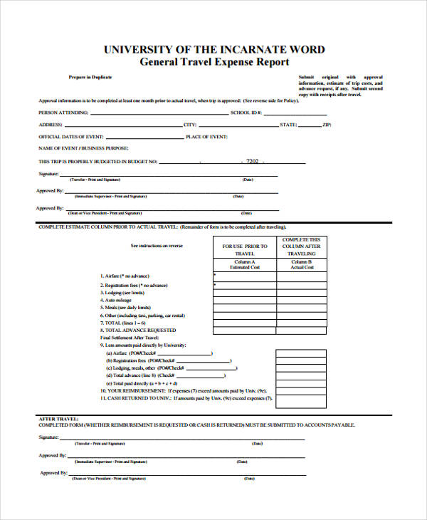 campus travel expense report form