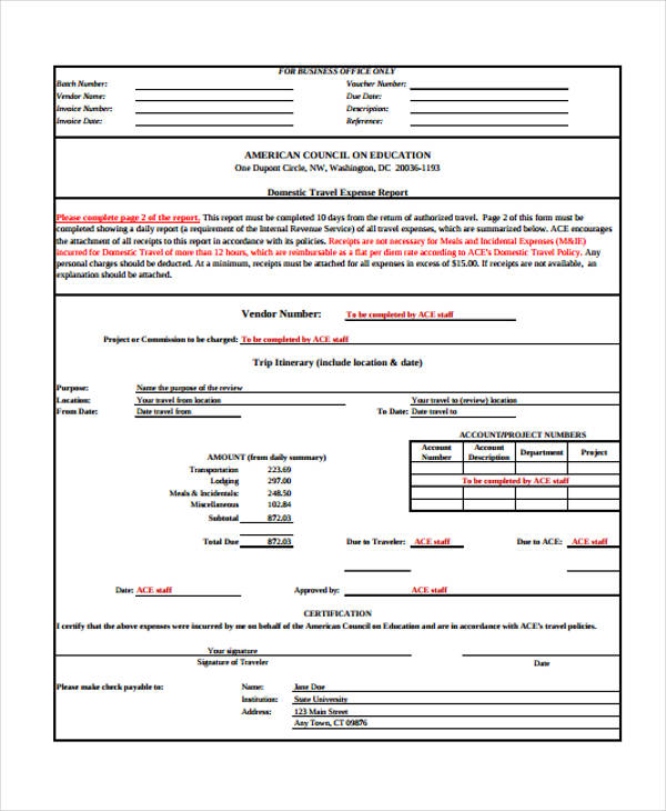 campus travel expense report