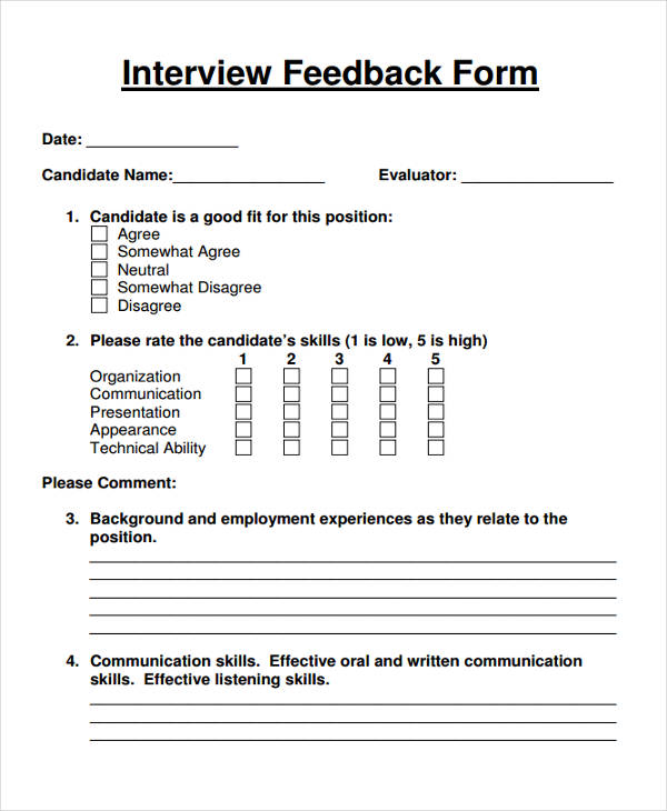 FREE 9+ Interview Feedback Forms in MS Word | PDF