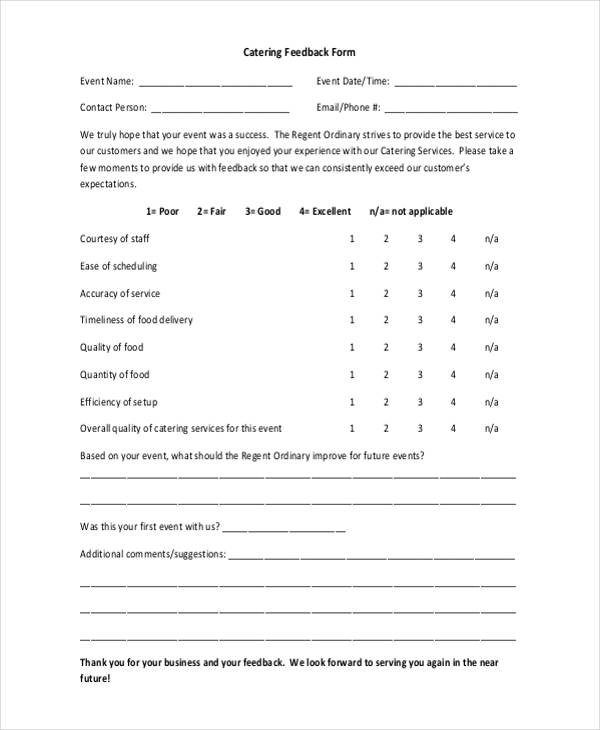 catering customer feedback form