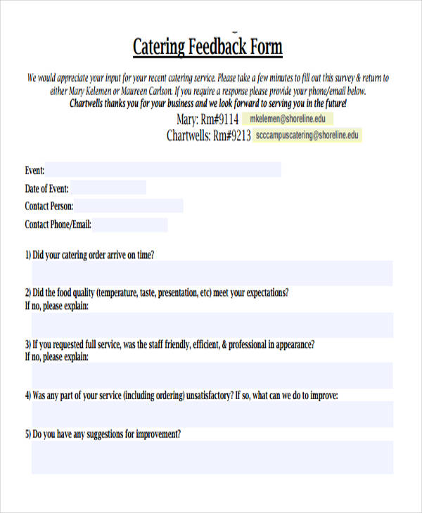 catering event feedback form