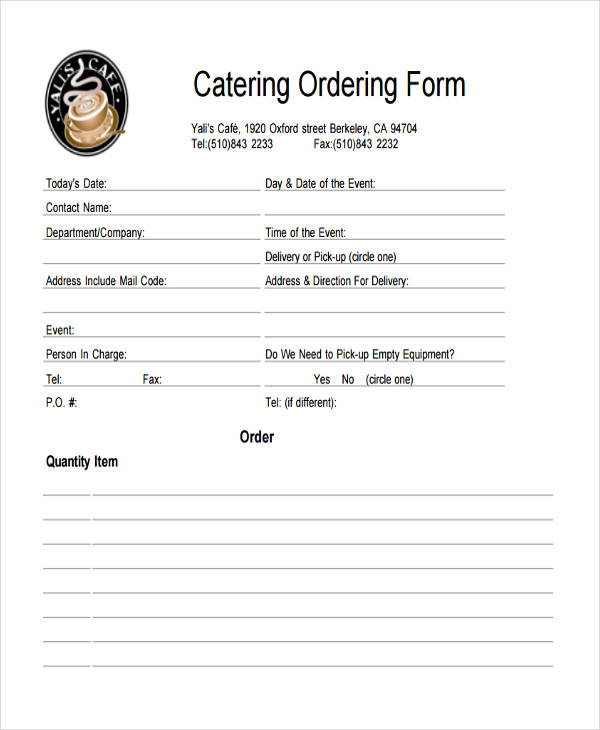 FREE 11+ Catering Order Forms in PDF Excel MS Word