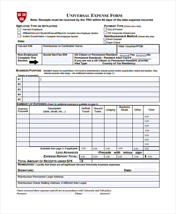 certification business expense form