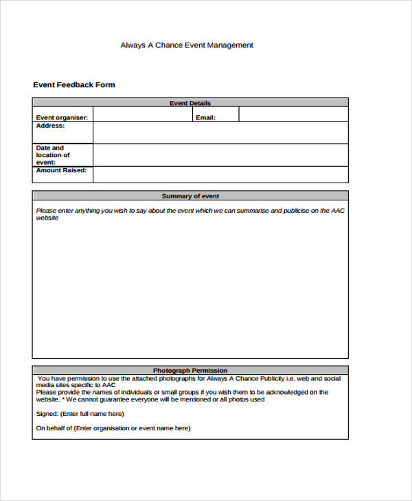 chance event management feedback form