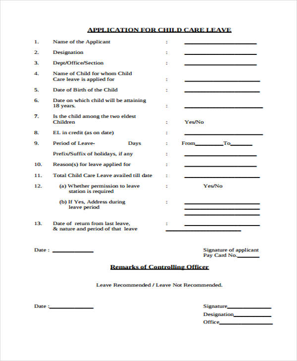 child care leave application form pdf