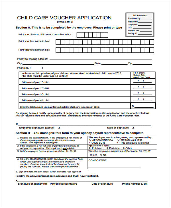 child care voucher application form