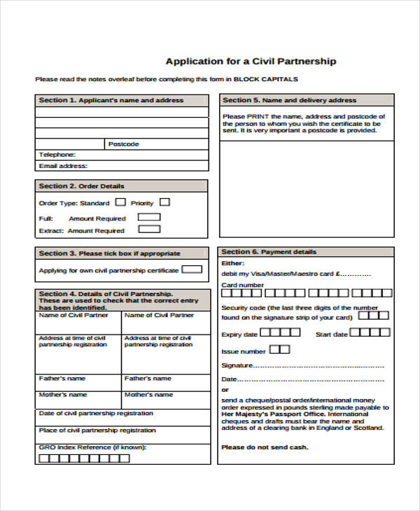 civil partnership application form