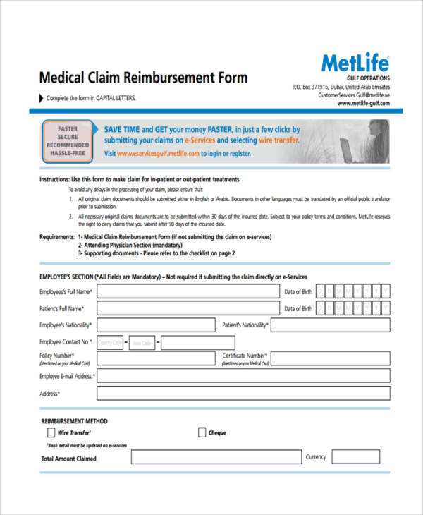 claim reimbursement form