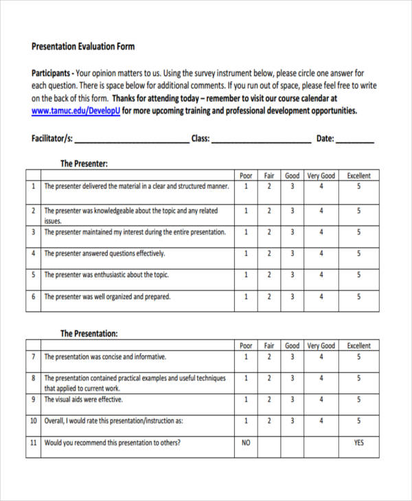 class presentation evaluation