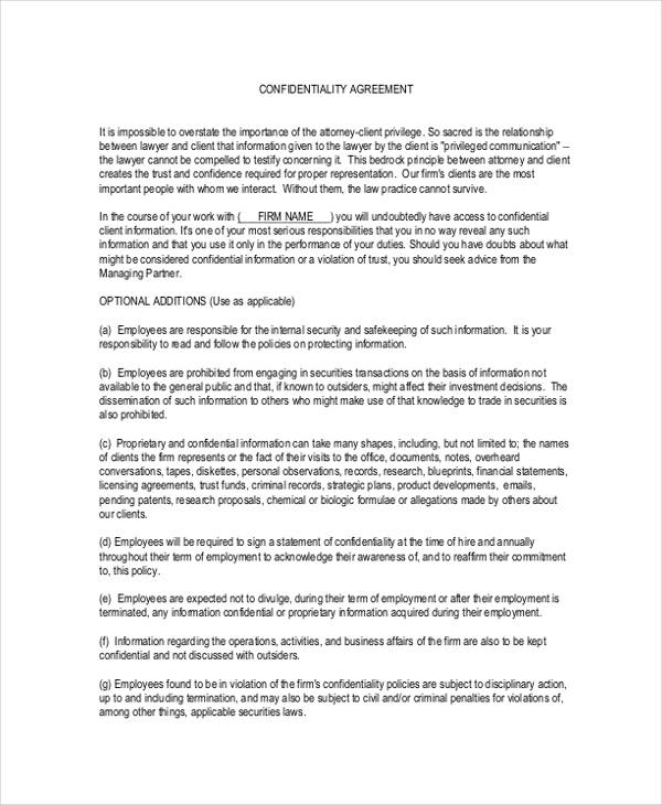 client attorney confidentiality agreement form