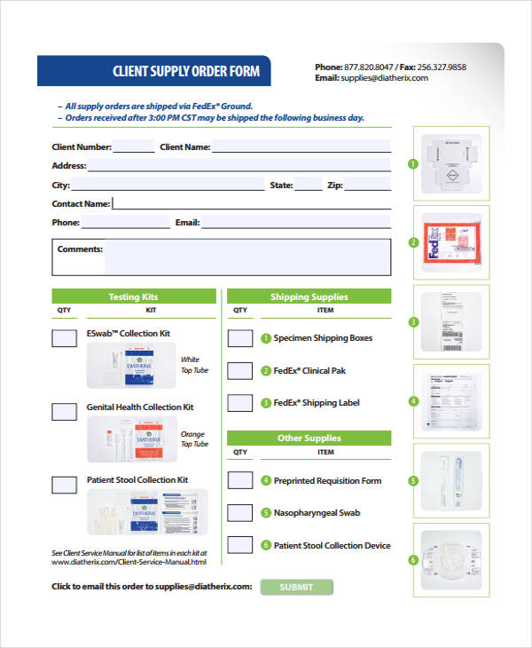 client supply service order form
