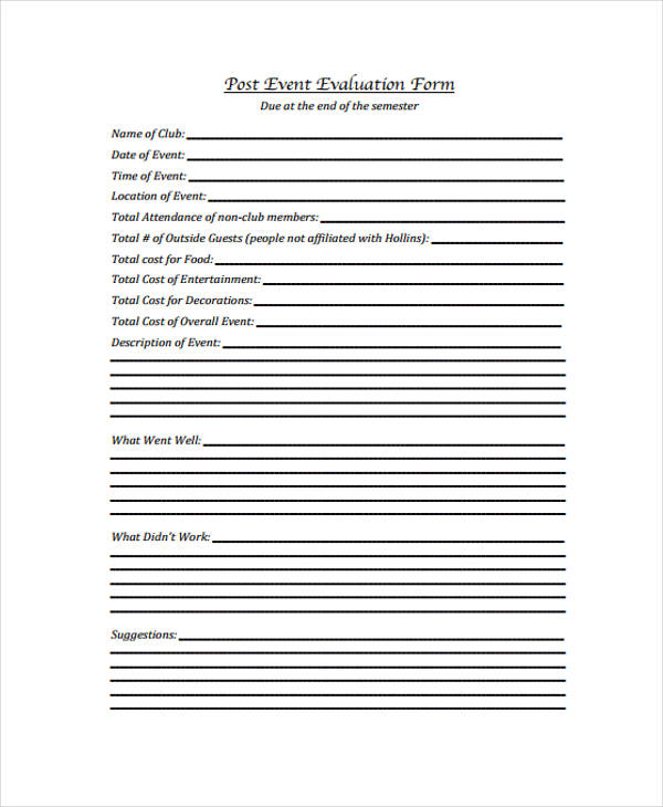 club post event evaluation form