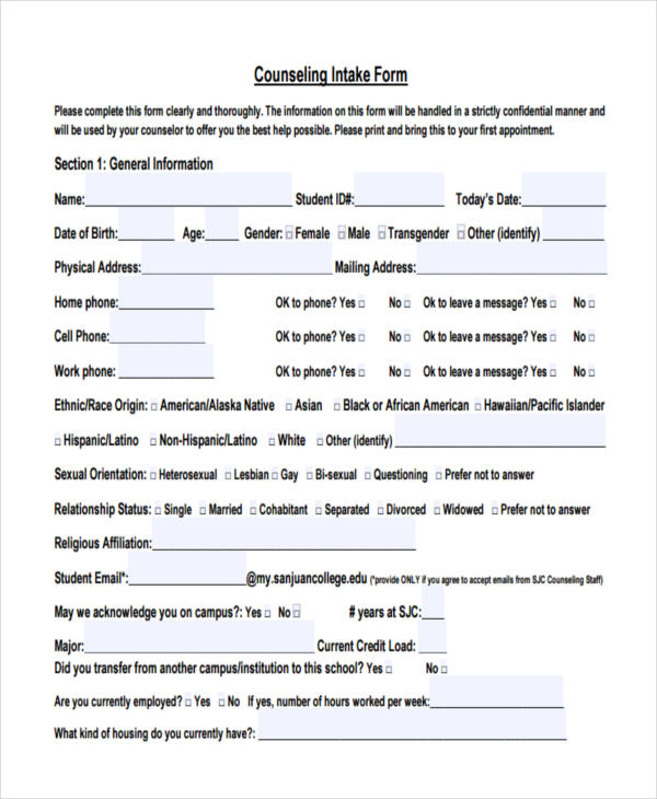 college counseling intake form
