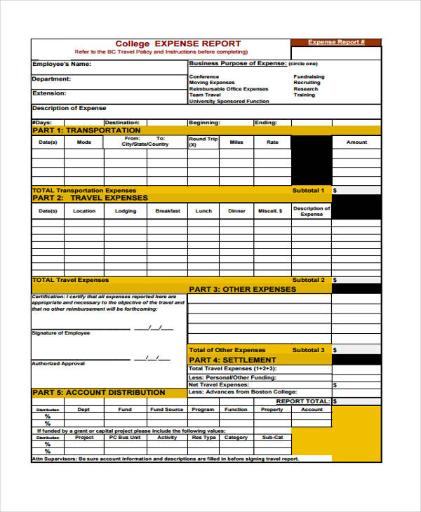 college employee travel expense report form