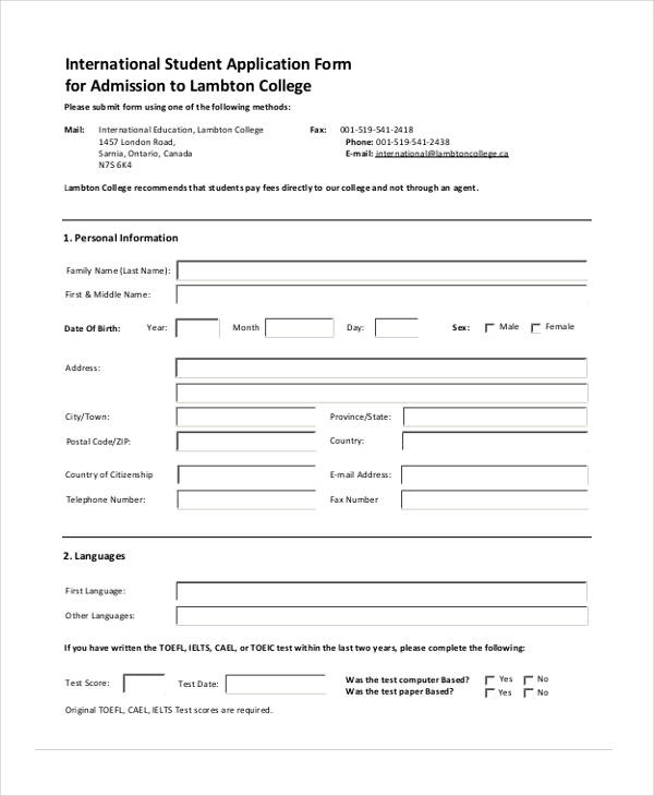 FREE 44+ Student Application Form Samples, PDF, MS Word, Google Docs, Excel