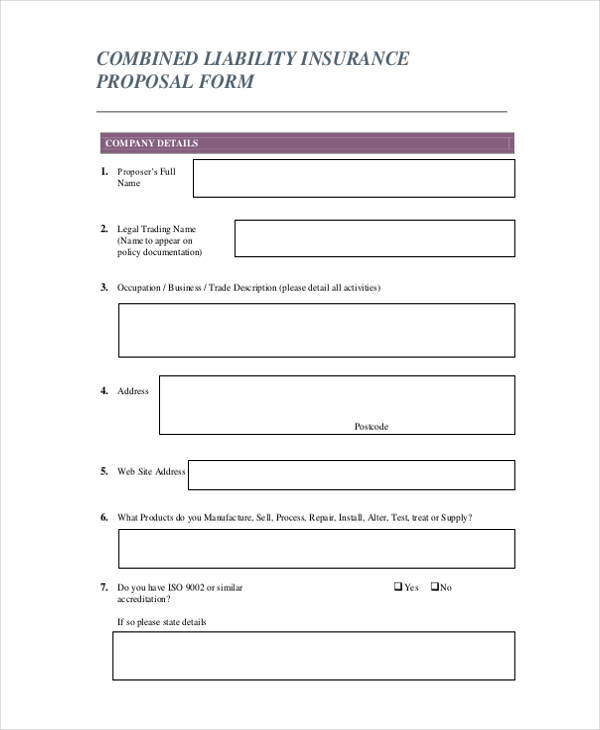 combined liability insurance form