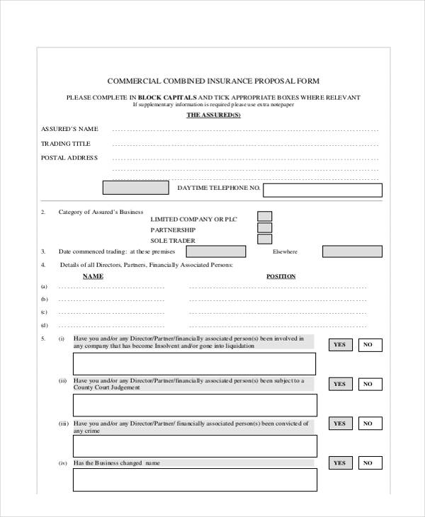 commercial combind insurance form