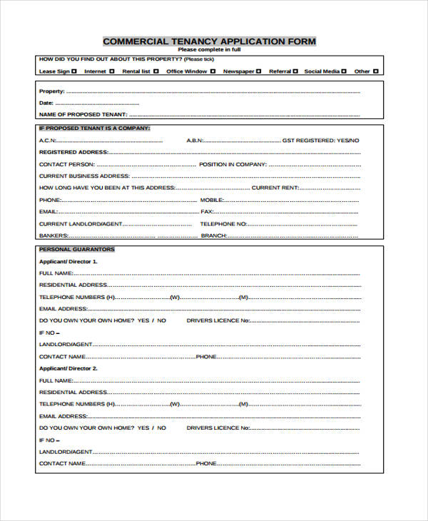 commercial property lease application form
