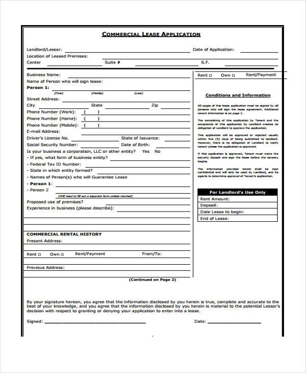 commercial real estate application form