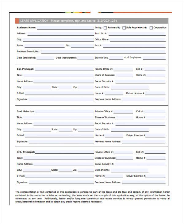 commercial real estate lease application form