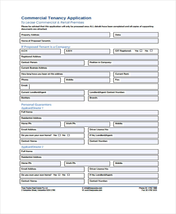 commercial real estate tenancy application form
