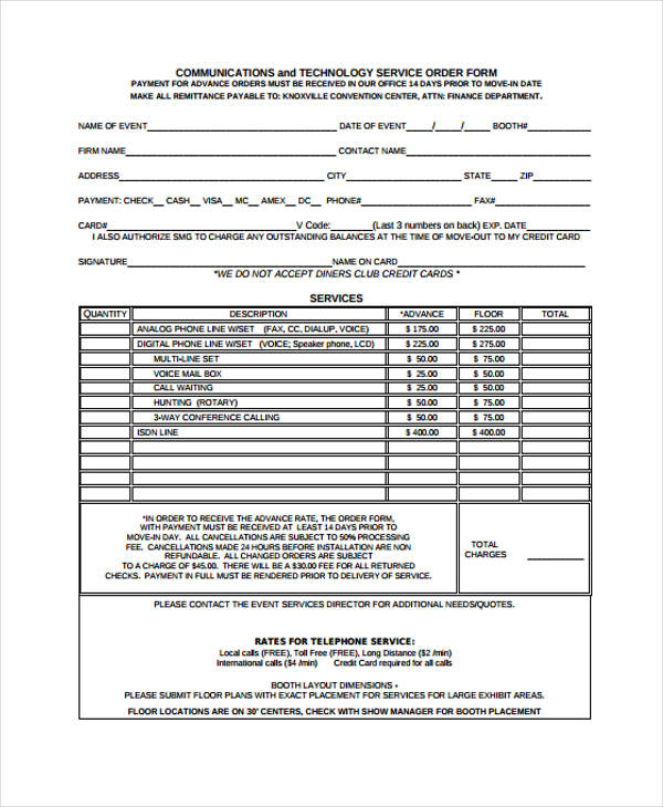 communications technology service order form