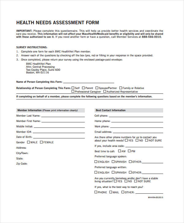 community health needs assessment form