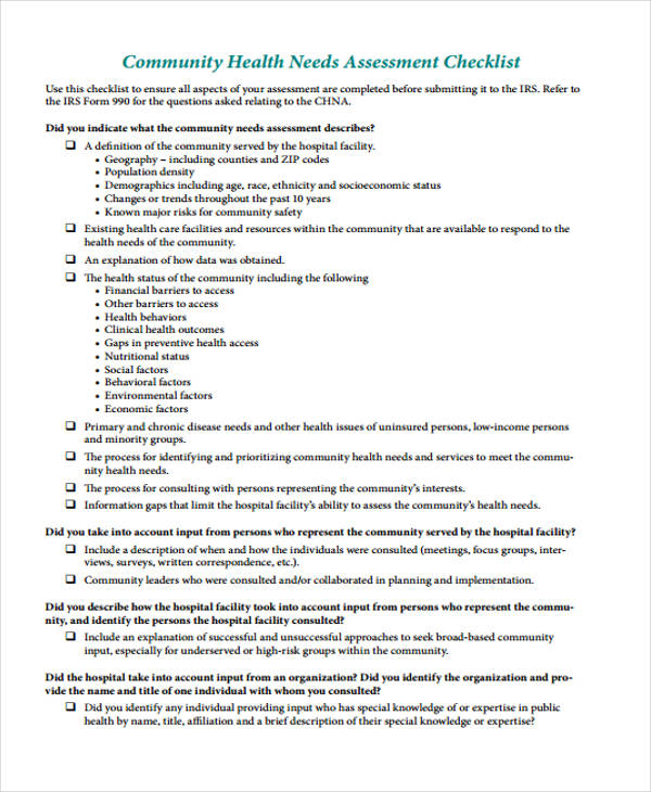 community health needs assessment form4