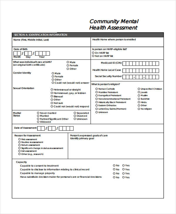 community mental health assessment form