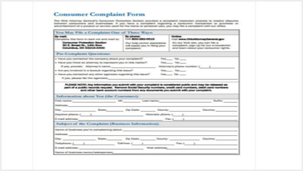 complaint forms