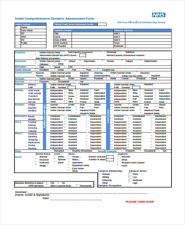 comprehensive geriatric assessment form