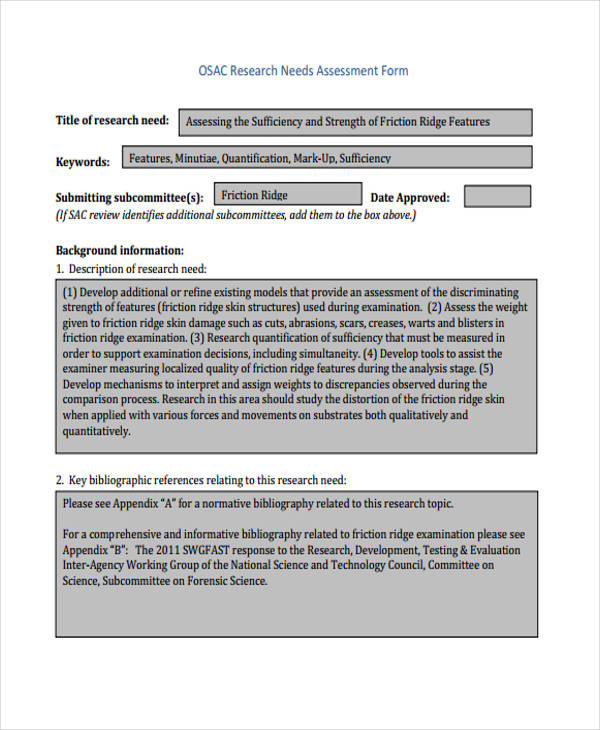 comprehensive research needs assessment form