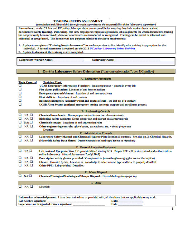 comprehensive training needs assessment form